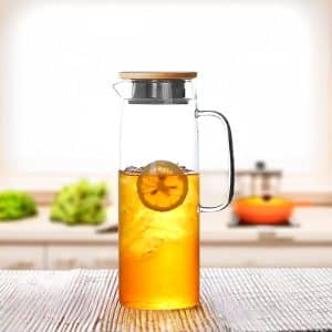 Jarra De Vidrio 1500Ml Con Tapa De Madera