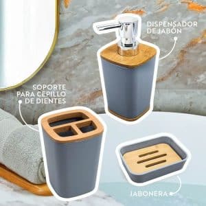 Set De Bano 6Pz Gris Premium