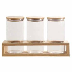 Frasco De Vidrio Tapa Madera 3Pz 8X20Cm
