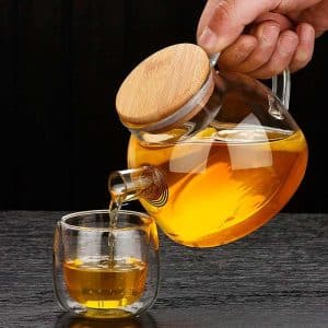 Tetera De Vidrio 1000Ml Con Tapa Madera
