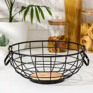 Cesto Frutas Redond Metal Y Madera 28Cm