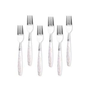 Tenedor Postre 6Pz Mango Plastico Blanco