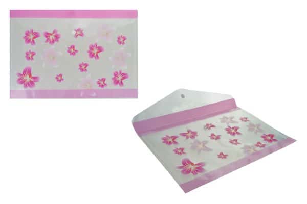 Sobre Escolar Pvc Con Broche Estampado Flores 36X25Cm