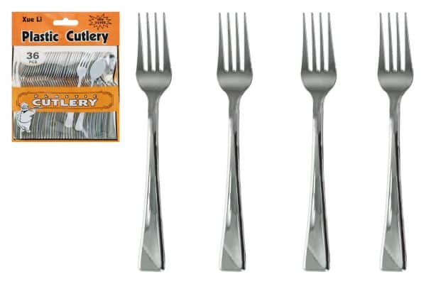 Tenedor Descartable X36Uds De Plastico Metalizado 10Cm