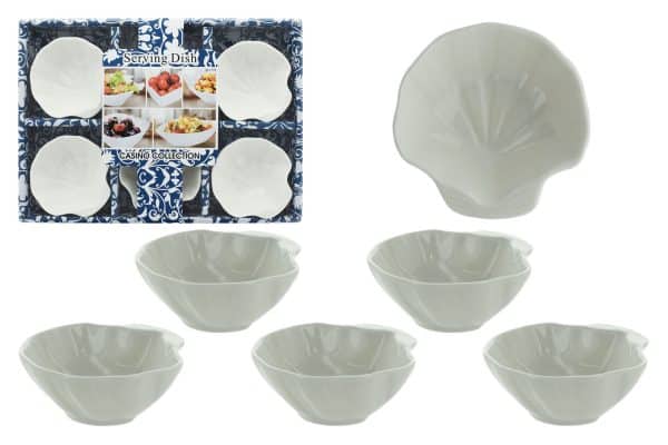 Bowl X6Pcs Forma Concha U Hoja Ceramica Blanca Lisa Pequeño Caja