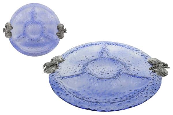 COPETINERO VIDRIO LABRADO 4 REPARTICIONES C/ASAS FORMA OSTRAS 35.7CM 23002