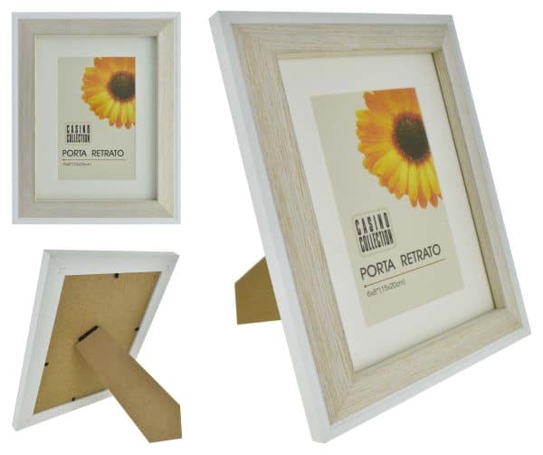 PORTARRETRATO MADERA BORDE EXTERNO BCO 25.8X20.5X1.5CM P/FOTO 15X20CM 23080