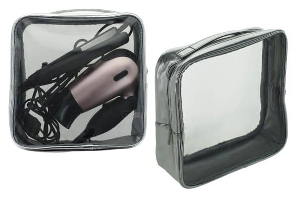 Cosmetiquero Pvc Transp C/Cierre Y Borde Color Metalizado 20X22X7Cm