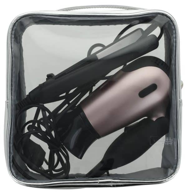 Cosmetiquero Pvc Transp C/Cierre Y Borde Color Metalizado 20X22X7Cm - Imagen 2