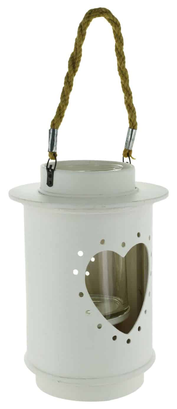 Farol Madera Y Metal Bco C/Corazon Y Cuerda 26Cm Alto 18.5Cm Diam - Imagen 3