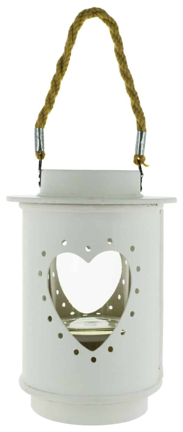 Farol Madera Y Metal Bco C/Corazon Y Cuerda 26Cm Alto 18.5Cm Diam - Imagen 2