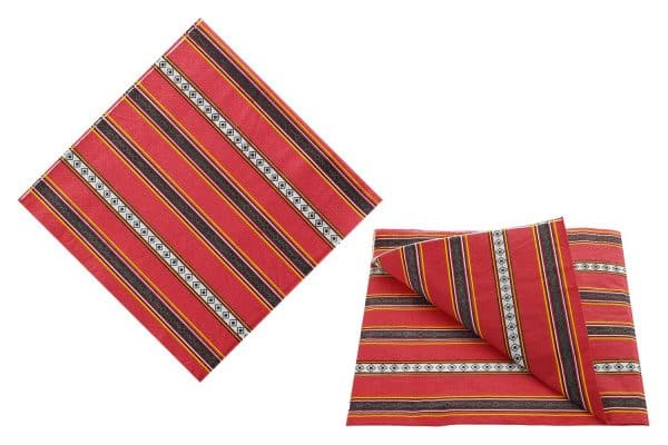 Servilletas X20Uds 16.5X16.5Cm Rayado Rojo Negro Bco Y Amarillo