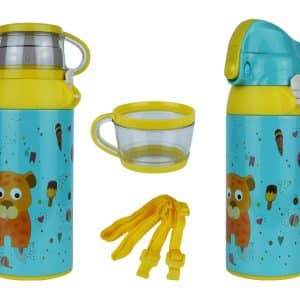 CANTIMPLORA AC INOX 600ML INFANTIL 2TAPON C/SORBITO 8X22CM CAJA REGALO 24466