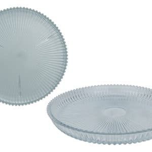 Fuente Vidrio Redonda T/Plato Pizza Labrado Lineas 35.5X3.5Cm