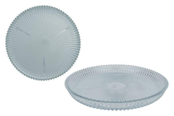 Fuente Vidrio Redonda T/Plato Pizza Labrado Lineas 35.5X3.5Cm