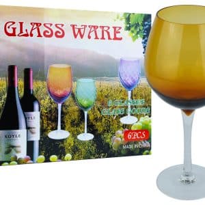 Copa Vino X6Uds Vidrio Color Pie Transparente 7.5X22Cm 600Ml Caja Color