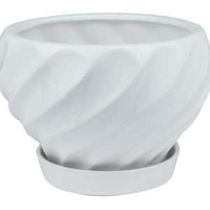 Maceta Ceramica Bca Labrado Torneado C/Plato 17X13Cm