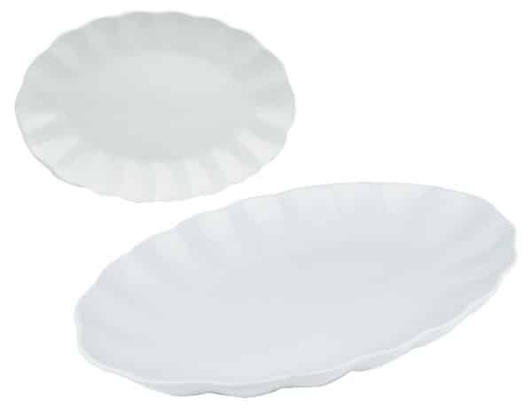 Fuente Ceramica Bca Oval Borde Ondeado 33.5X22.5X3.5Cm