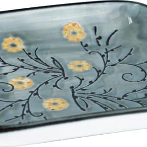 Bowl Set X2Uds Ceramica Cuadrado Gris C/Flor Gris 12.5X12.5X2Cm Dx190649-S2