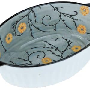 Bowl Set X2Uds Ceramica Oval Gris C/Flor Gris 16.5X9.8X5Cm Dx190640-S2-