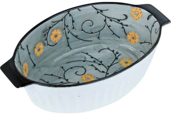 Bowl Set X2Uds Ceramica Oval Gris C/Flor Gris 16.5X9.8X5Cm Dx190640-S2-