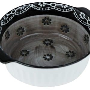 Bowl Set X2Uds Ceramica Redondo C/Asas Gris C/Flor Beige 12X4.5Cm Dx190637-S2-