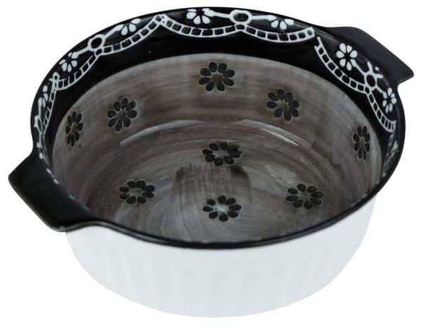 Bowl Set X2Uds Ceramica Redondo C/Asas Gris C/Flor Beige 12X4.5Cm Dx190637-S2-