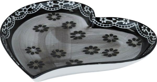 Bowl Set X2Uds Ceramica Corazon Gris C/Flor Beige 17.5X17.5X2Cm Dx190648-S2