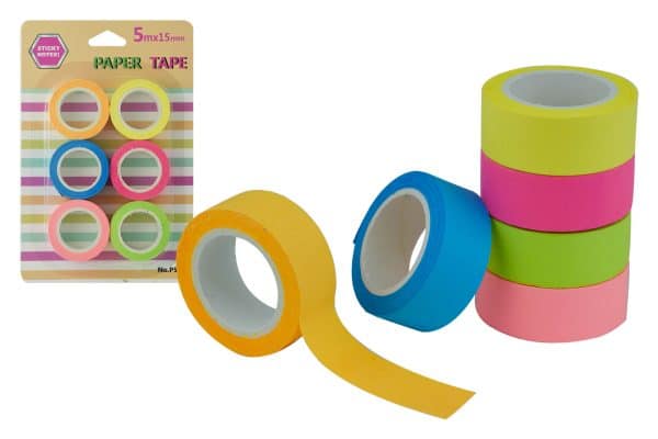 Cinta Adhesiva Papel X6Uds Fluo 15Mm X 5Mts
