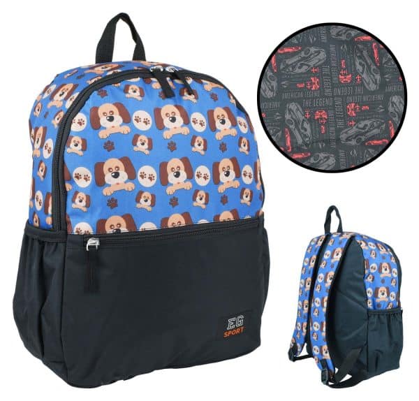 Mochila Lona Estampada C/Bolsillo Delantero Liso 41X39X12Cm