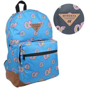 Mochila Liceal C/Bolsillos Lona Estampada Y Cuerina Ofwgkta 44X30X12Cm
