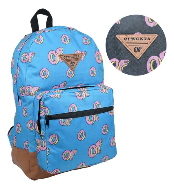 Mochila Liceal C/Bolsillos Lona Estampada Y Cuerina Ofwgkta 44X30X12Cm