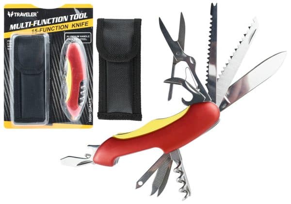 Navaja Multiuso 15 Funciones C/Estuche Doble Blister 9.5Cm