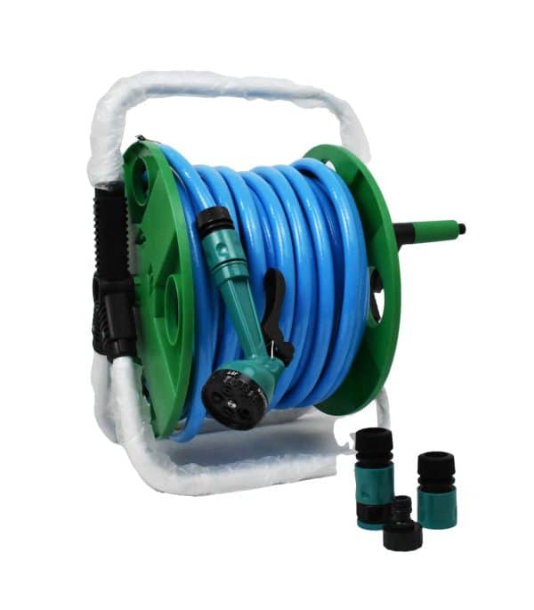Manguera Para Jardin Con Pistola Soporte Para Enrollar Y Accesorios 30Mt