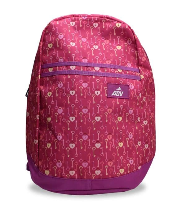 Mochila Lona Estampada 44X30X16Cm Rosa Con Violeta Corazon Llave /