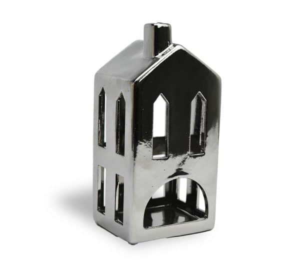 Candelabro Ceramica Casita Metalizada 8.5X7X17.5Cm