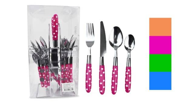 Juego Cubiertos X 24Pcs Para 6 Personas Acero Mango Acrilico Lunares Con Soporte Metal Caja Pvc - Imagen 2