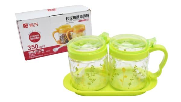 Condimentero Set X2Pcs Bandeja Vidrio Y Plastico 21X10X11.5Cm 3 Colores