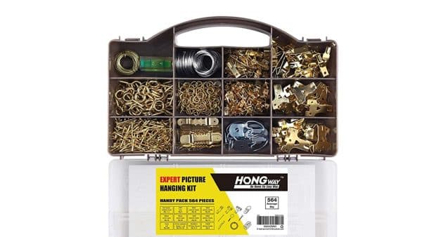GANCHOS GRAMPAS TORNILLOS METAL PARA CUADRO SET X 564PCS VALIJA ACRILICO 27105