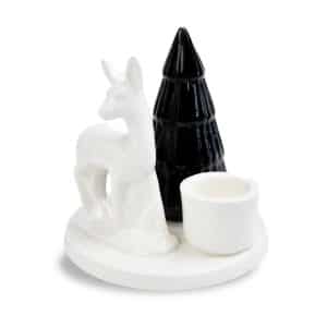 Candelabro Ceramica Navideño Ciervo Y Pino En Caja Pvc