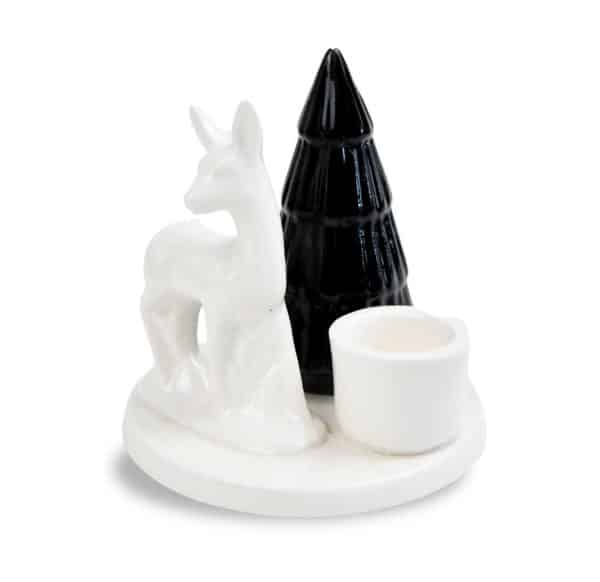 Candelabro Ceramica Navideño Ciervo Y Pino En Caja Pvc