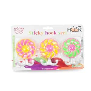 Gancho X3 Plastico Con Adhesivo Forma Flor O Mariposa Blister