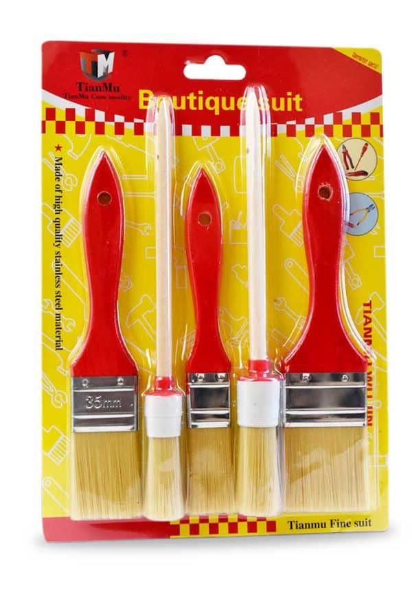 Pincel Set X5Pcs Para Pintor Mango Madera Rojo Diferentes Modelos Doble Blister