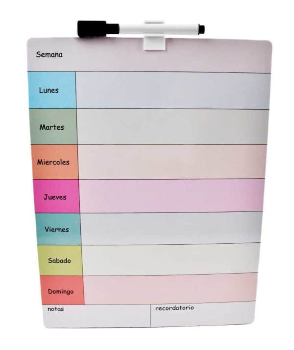 Pizarra Planificador Calendario Semanal No Imantada Con Marcador 21.5X28Cm