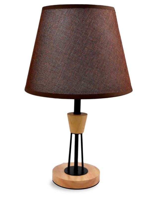 LAMPARA DE MESA CON BASE DE MADERA Y METAL