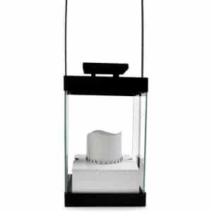 Farol Candelabro Metal Y Vidrio Con Vela Led 15X15X28X43Cm Negro