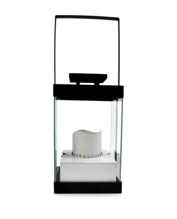 Farol Candelabro Metal Y Vidrio Con Vela Led 15X15X28X43Cm Negro