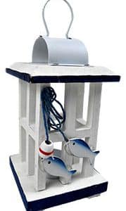 CANDELABRO FAROL MADERA BLANCO/AZUL NAUTICO