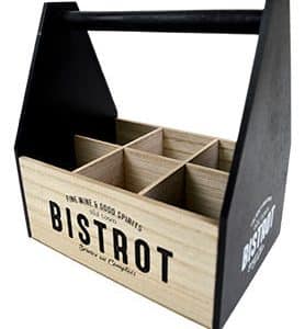 Cajon Madera Para 6 Botellas Con Asa Bistrot Blanco/Negro 23.5X25X16Cm