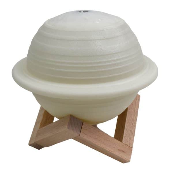 Lampara Led Forma Saturno 3D Con Base Madera Y Usb
